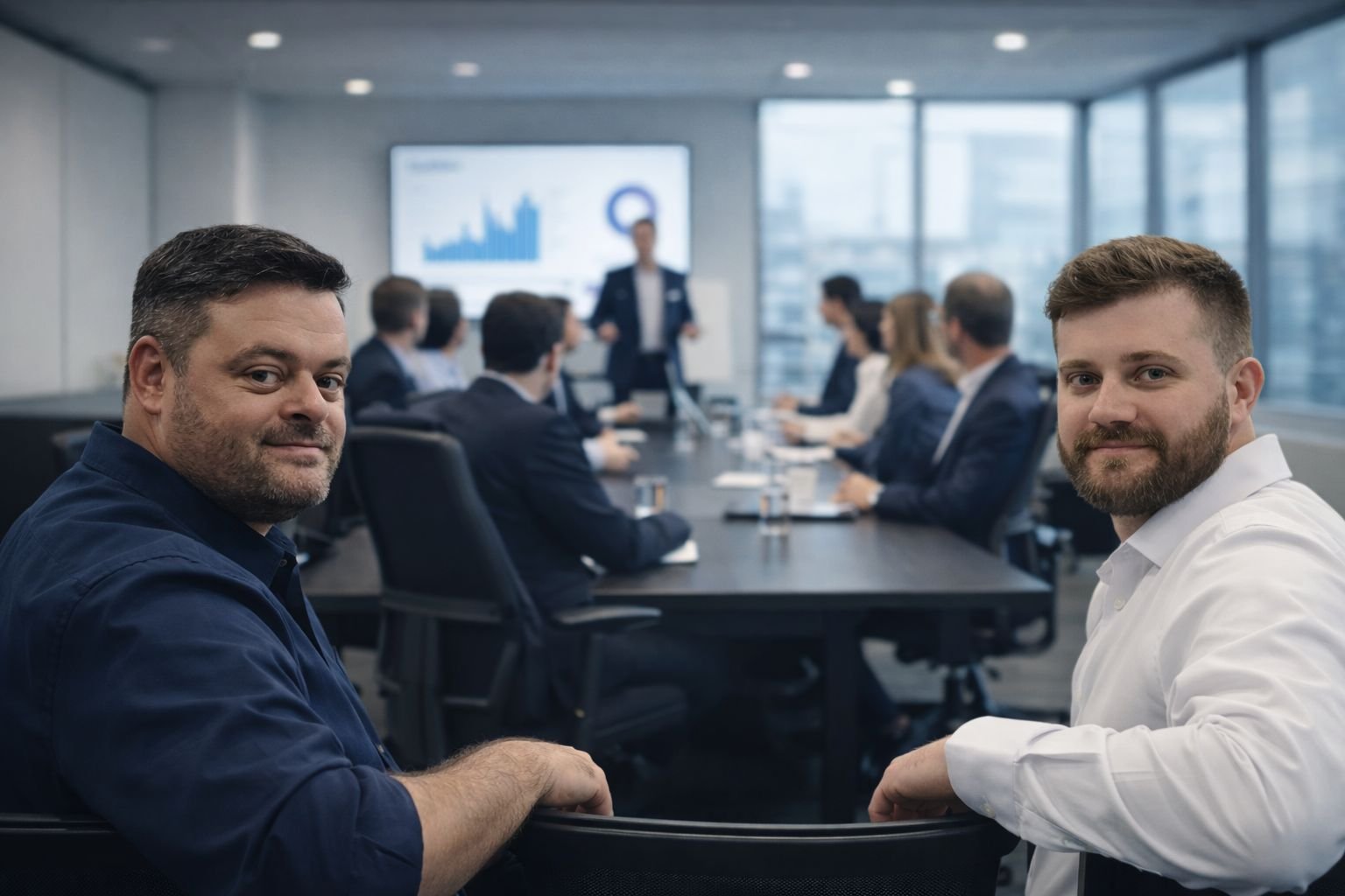 Renato e Helber em reunião corporativa
